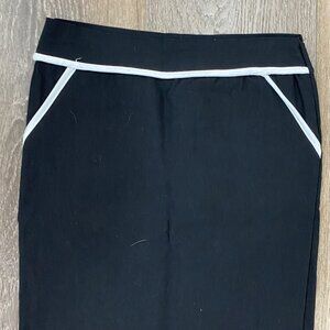 Say Anything Black Pencil Skirt With White Trim Accents - Size M
